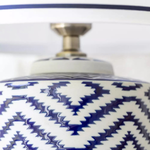 Grand Illusions Ceramic Lamp Ikat Blue with White Shade